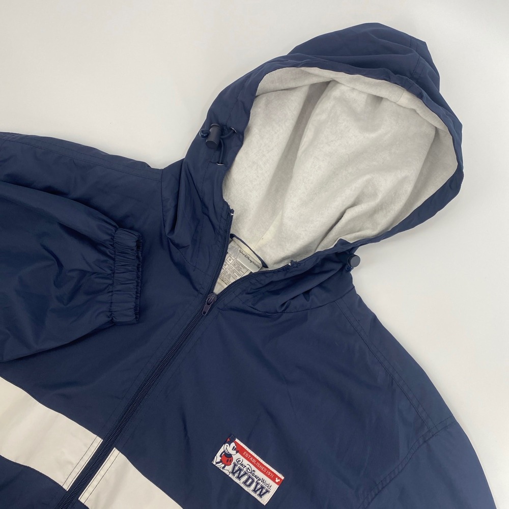 VINTAGE Walt Disney World Windbreaker Mens Large Blue Mickey Mouse Hooded Jacket